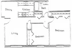 2 Bed 1 Bath 105 floor plan